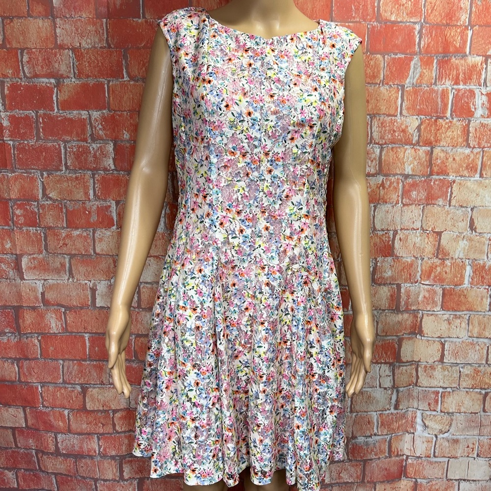 Danny and Nicole Floral Lace Overlay Fit and Flare Dress‎
